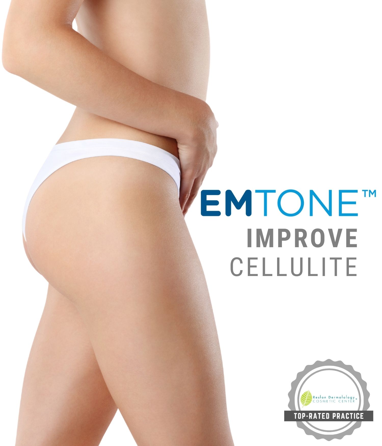 woman with curvy buttocks without cellulites after Emtone treatment in Reston
